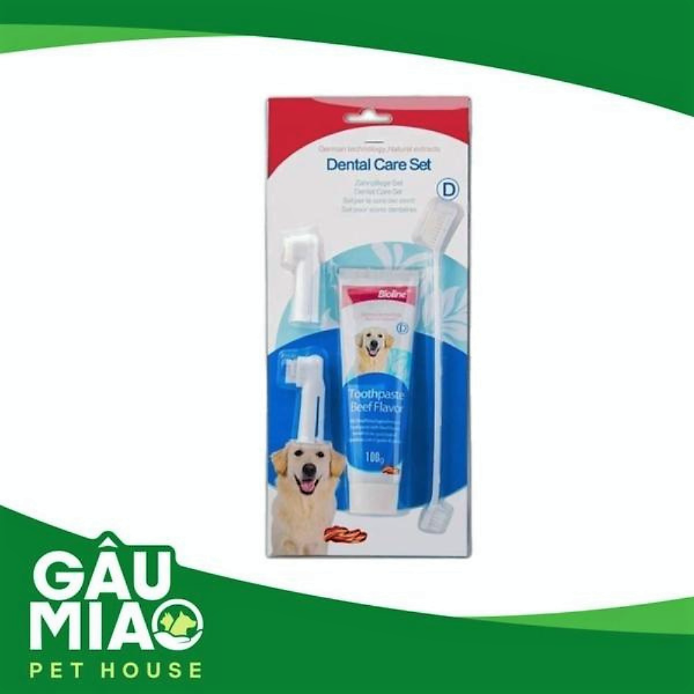Bioline Bộ kem, bàn chải chăm sóc răng chó 100g