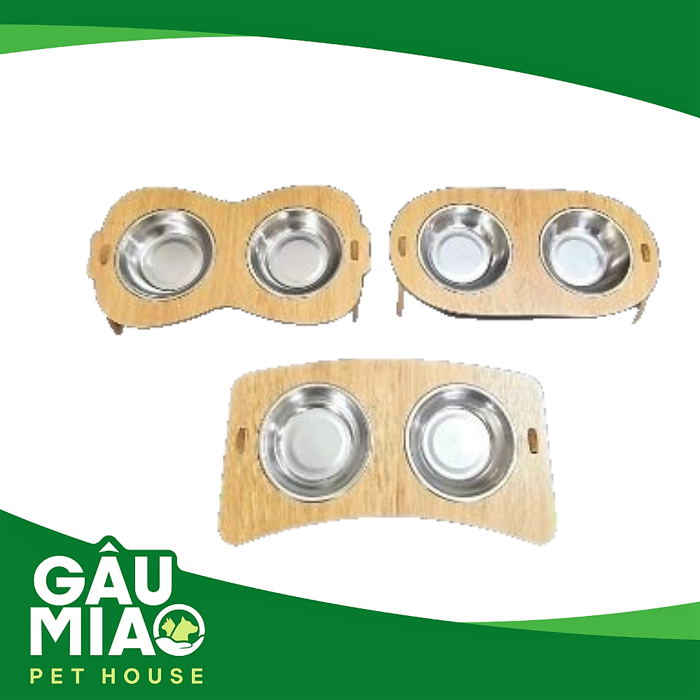 Bộ khay ăn uống gỗ kèm 2 tô inox chống gù 40*21cm