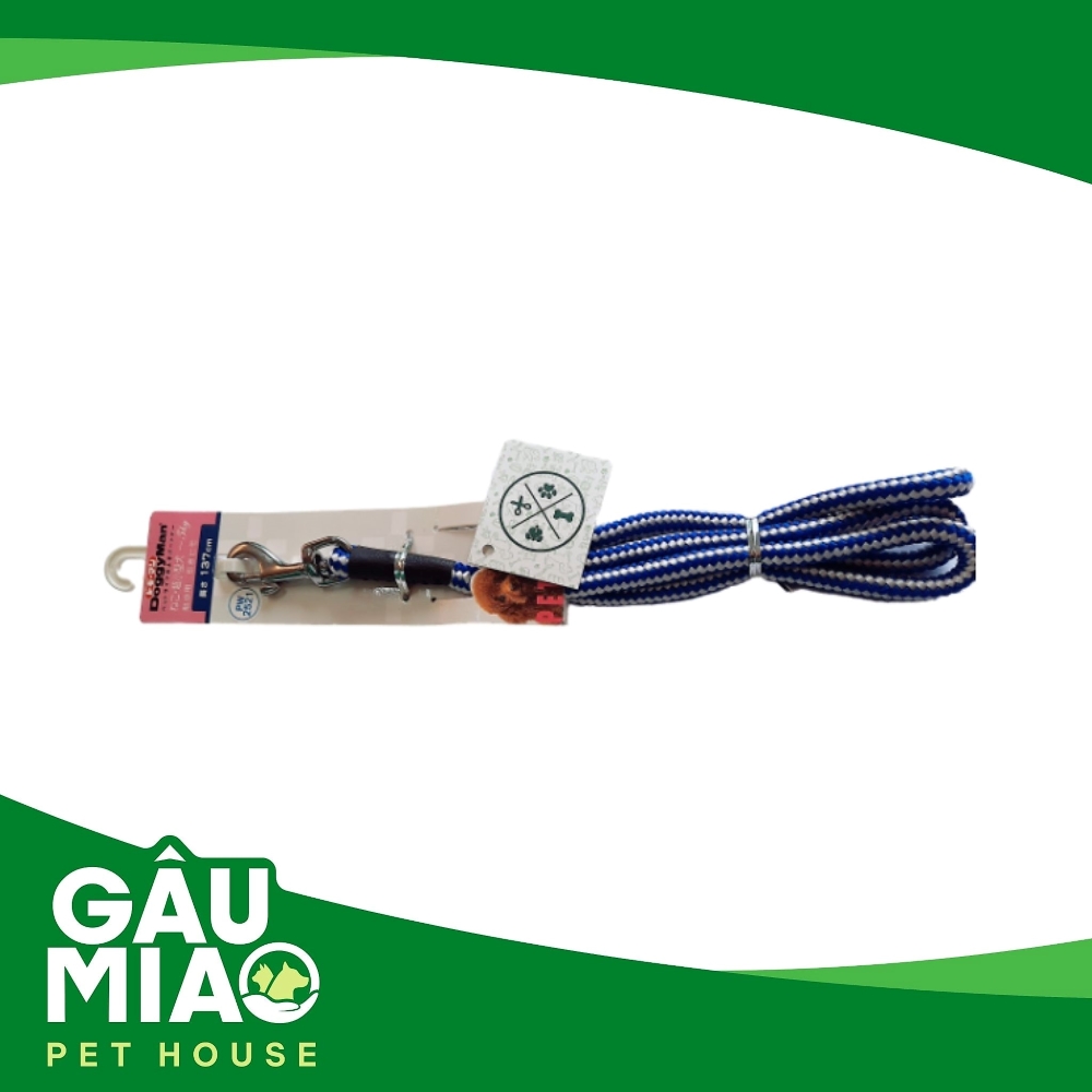 DoggyMan Dây dắt bện kẻ sọc 7mm Xanh dương