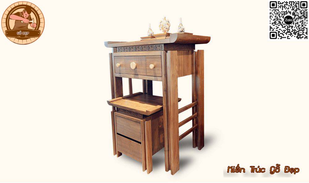Mẫu bàn thờ cao cấp được làm từ chất liệu gỗ óc chó tự nhiên