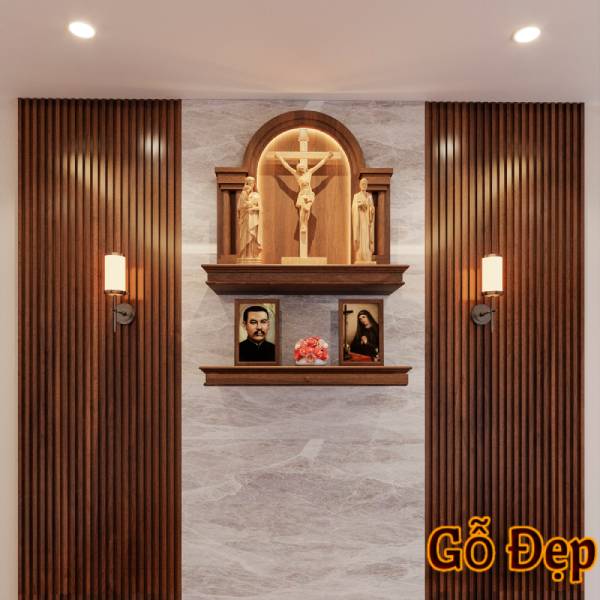 Bàn thờ công giáo chung cư thiết kế hiện đại 