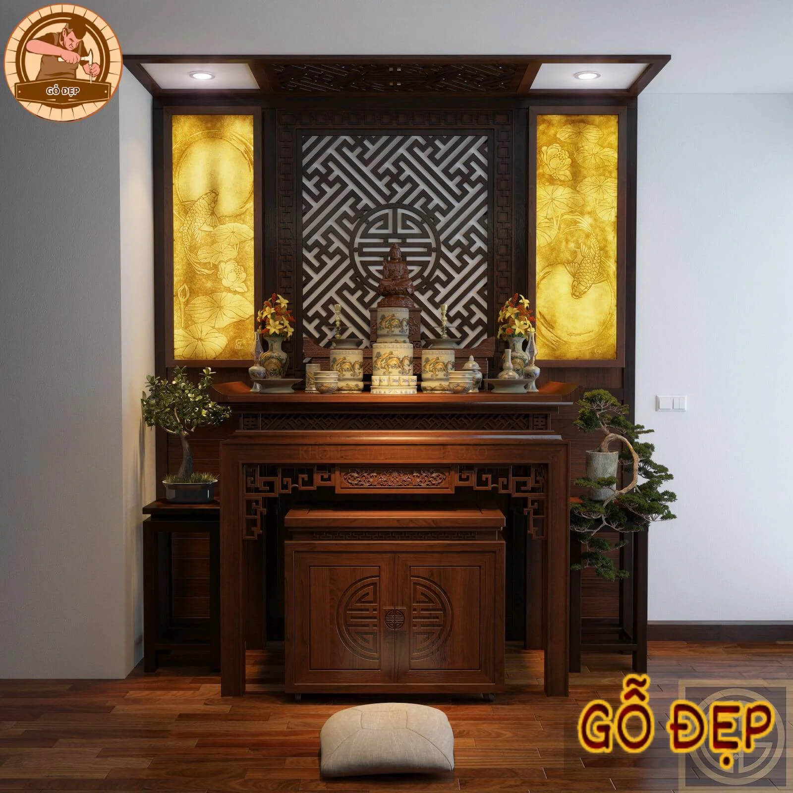 Bàn thờ gia tiên gỗ gụ tại Huế có thiết kế hiện đại, sang trọng 