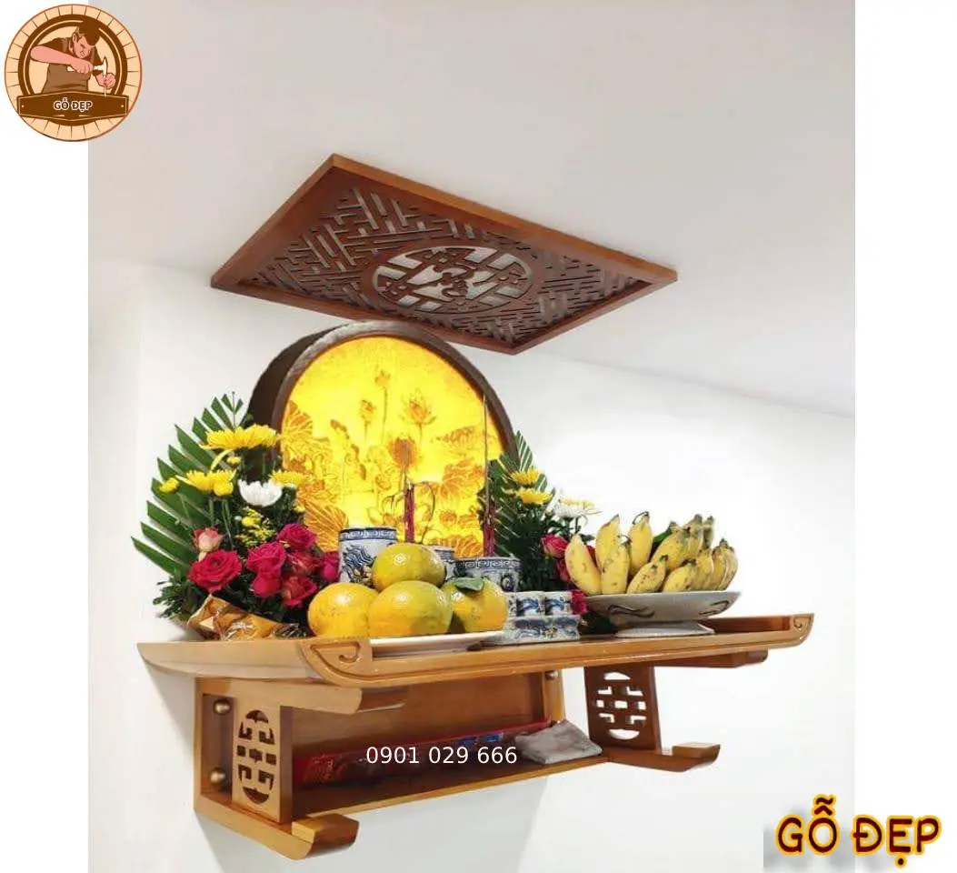 Bàn thờ treo tường thiết kế đơn giản hiện đại chuẩn phong thuỷ