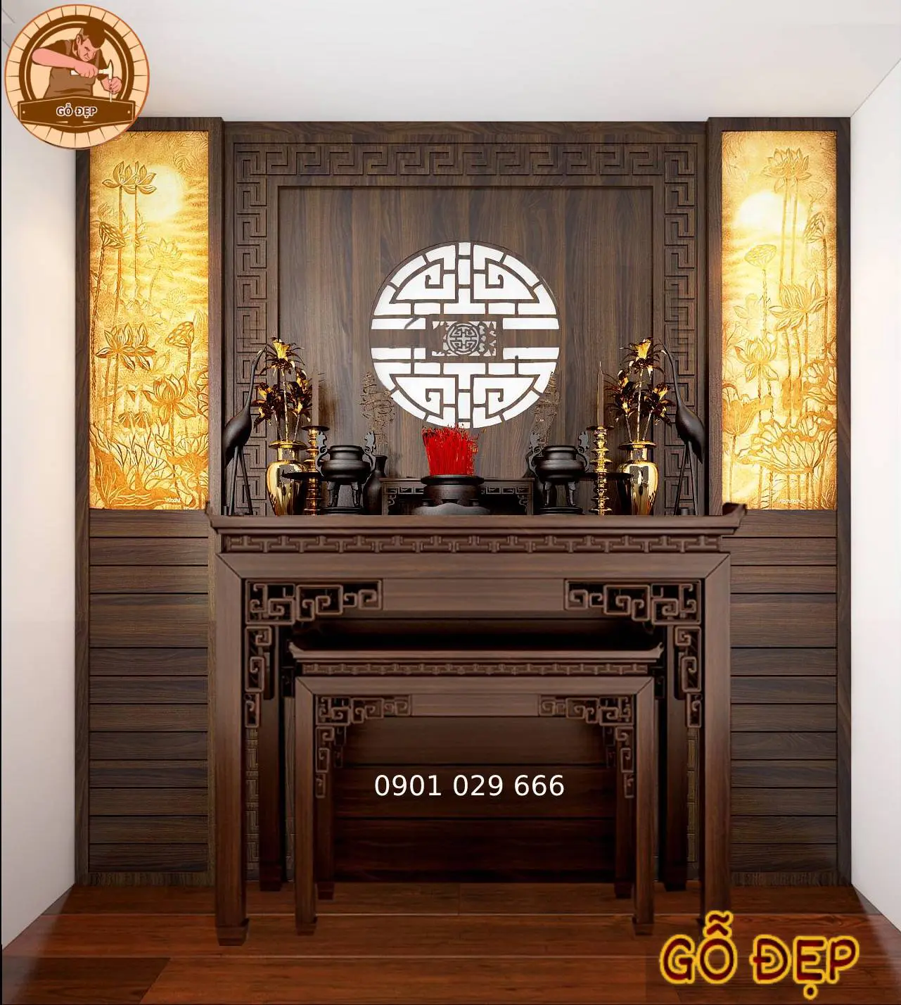 Mẫu bàn thờ đứng gia tiên chuẩn phong thủy