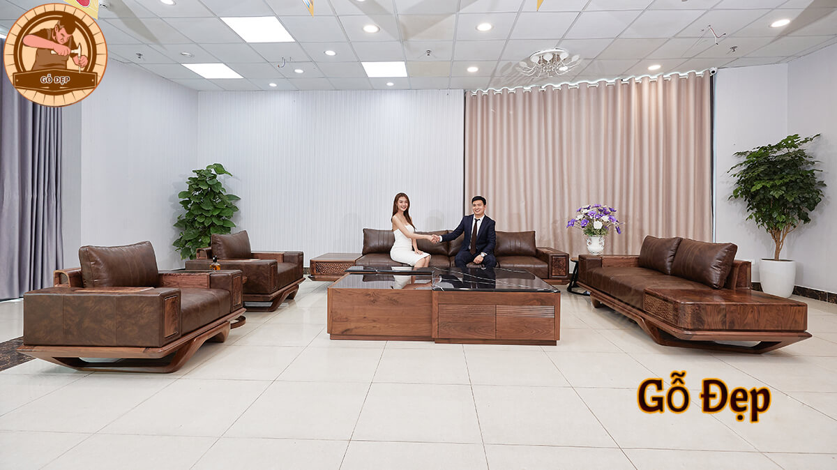 Bàn Ghế Sofa Gỗ Óc Chó Bắc Mỹ Sang Trọng - BG114