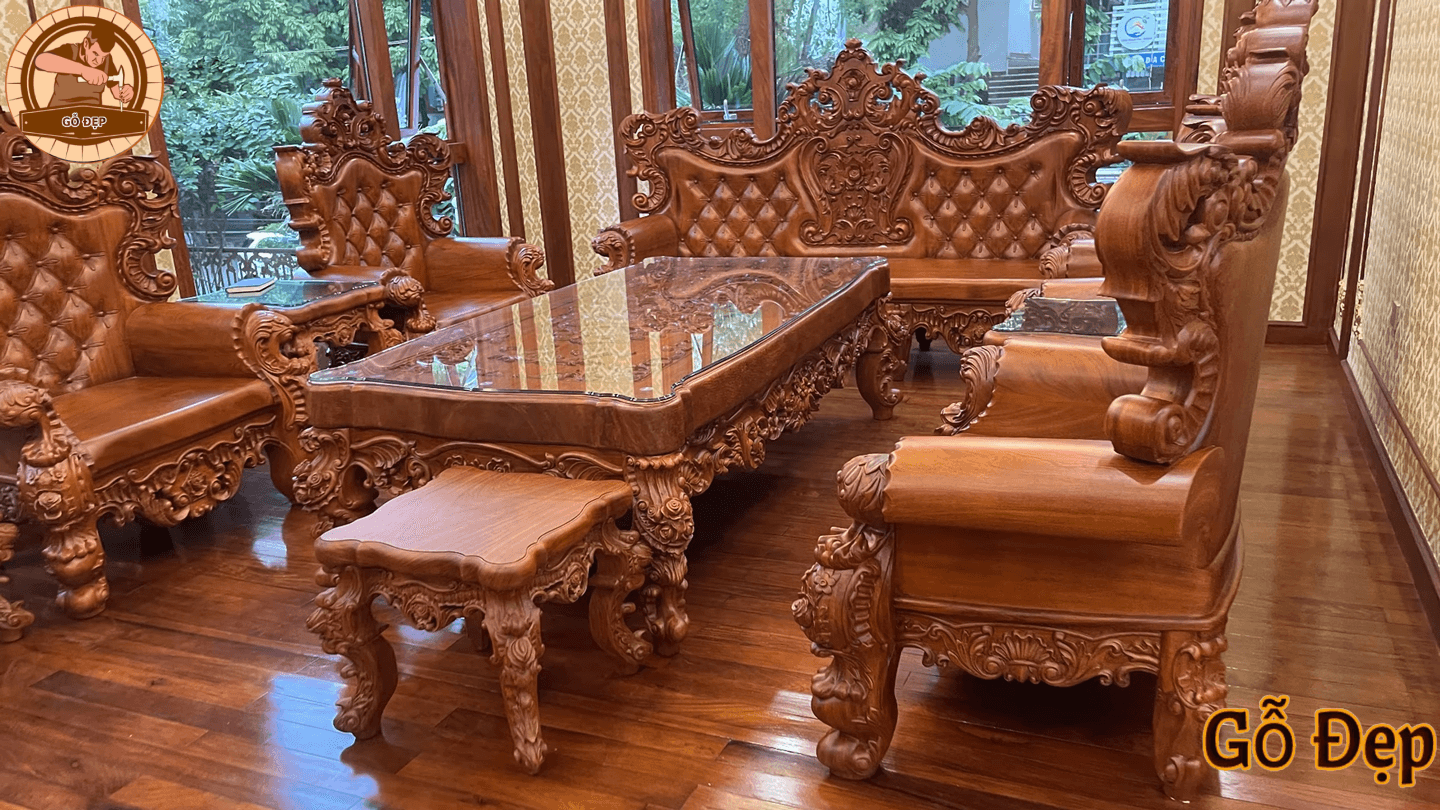 Bộ Bàn Ghế Gỗ Hương Hoàng Gia Louis Tân Cổ Điển 10 Món - BG111