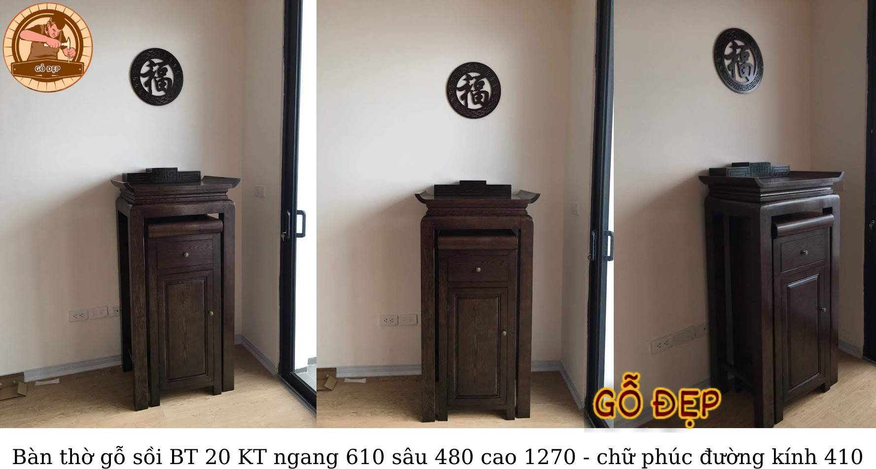 Bàn thờ gỗ Sồi kết hợp với chữ Phúc 410