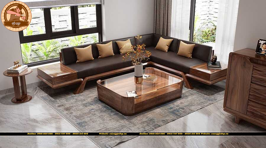 Sofa gỗ óc chó hình chữ L