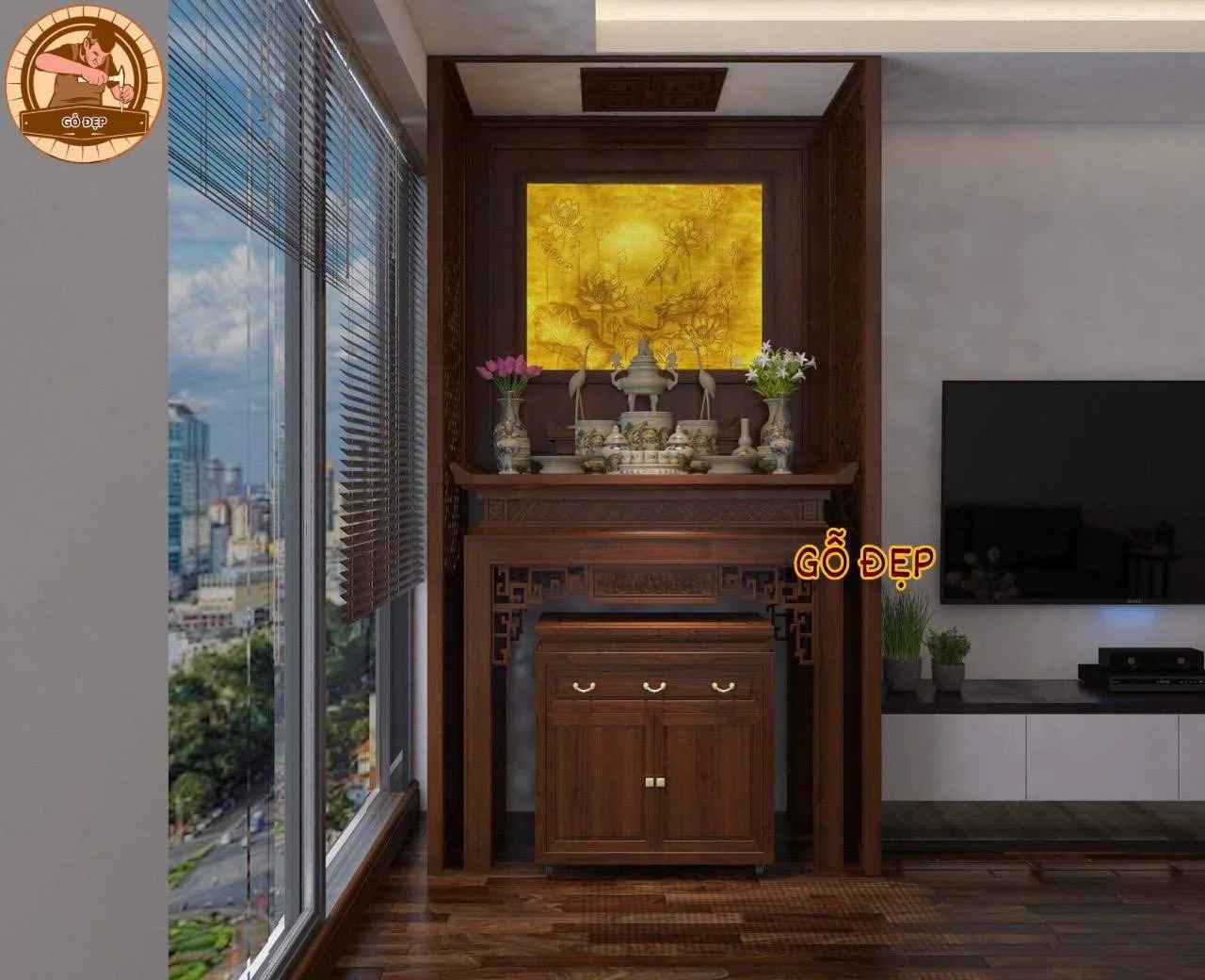 Mẫu bàn thờ chung cư nhỏ với thiết kế đơn giản mà bắt mắt