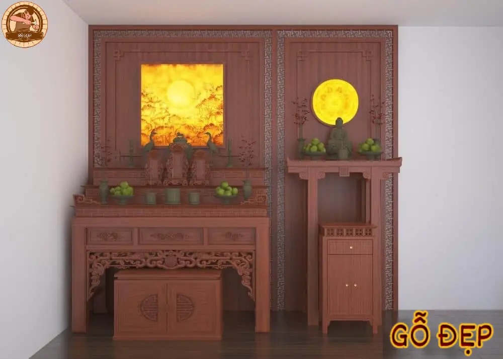 Mẫu bàn thờ gia tiên và phật gỗ Hương cao cấp, chất lượng