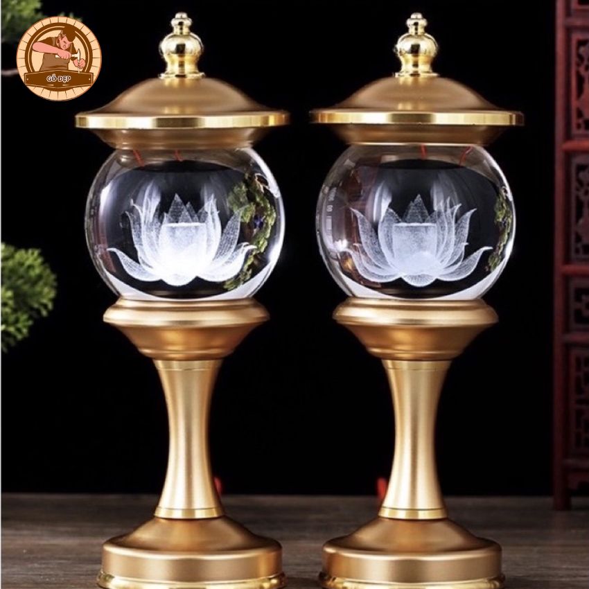 Mẫu đèn thờ hoa sen chất liệu đá lưu ly