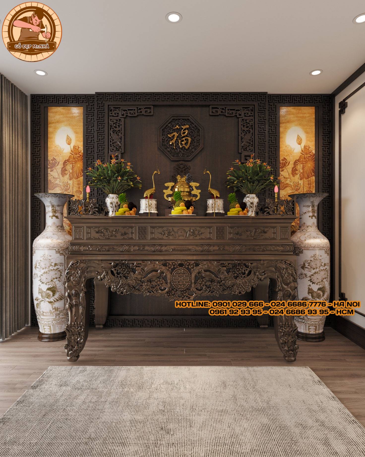 Sập Thờ Gỗ Gụ SP 319 Mẫu Mai Điểu