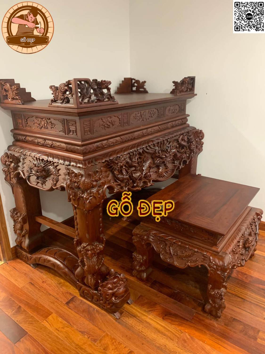 Sập thờ Tứ Linh với chất liệu gỗ cao cấp