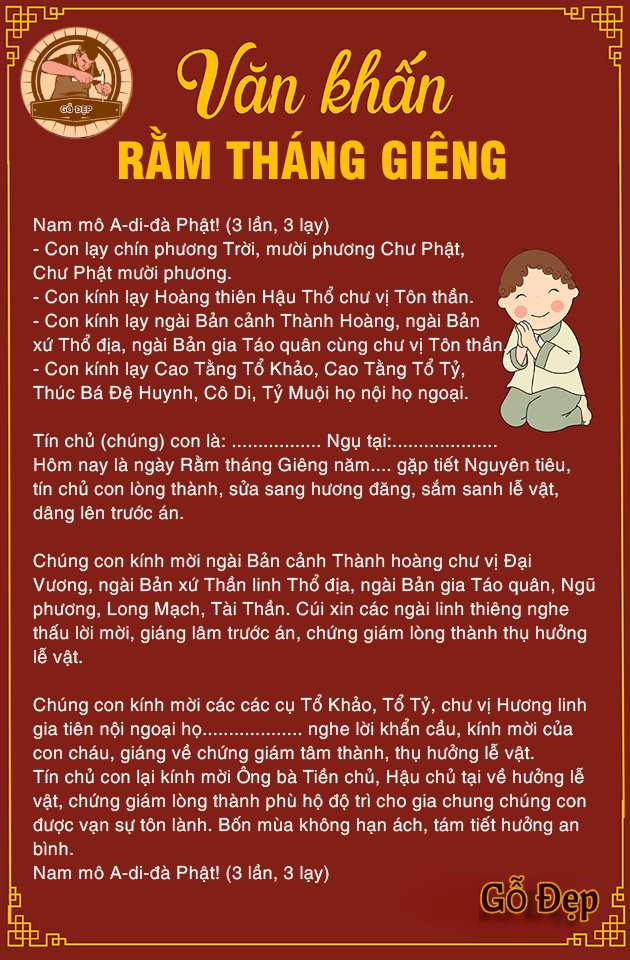 Mẫu văn khấn cúng rằm tháng riêng đầy đủ chuẩn nhất