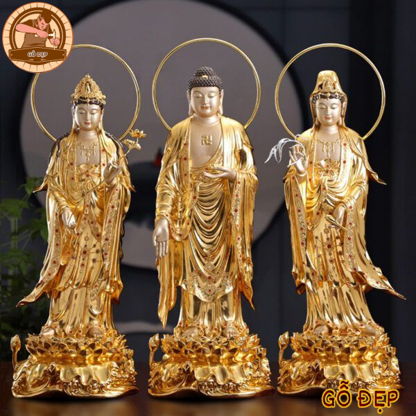 Tượng Tây Phương Tam Thánh bằng đồng mạ vàng cao cấp