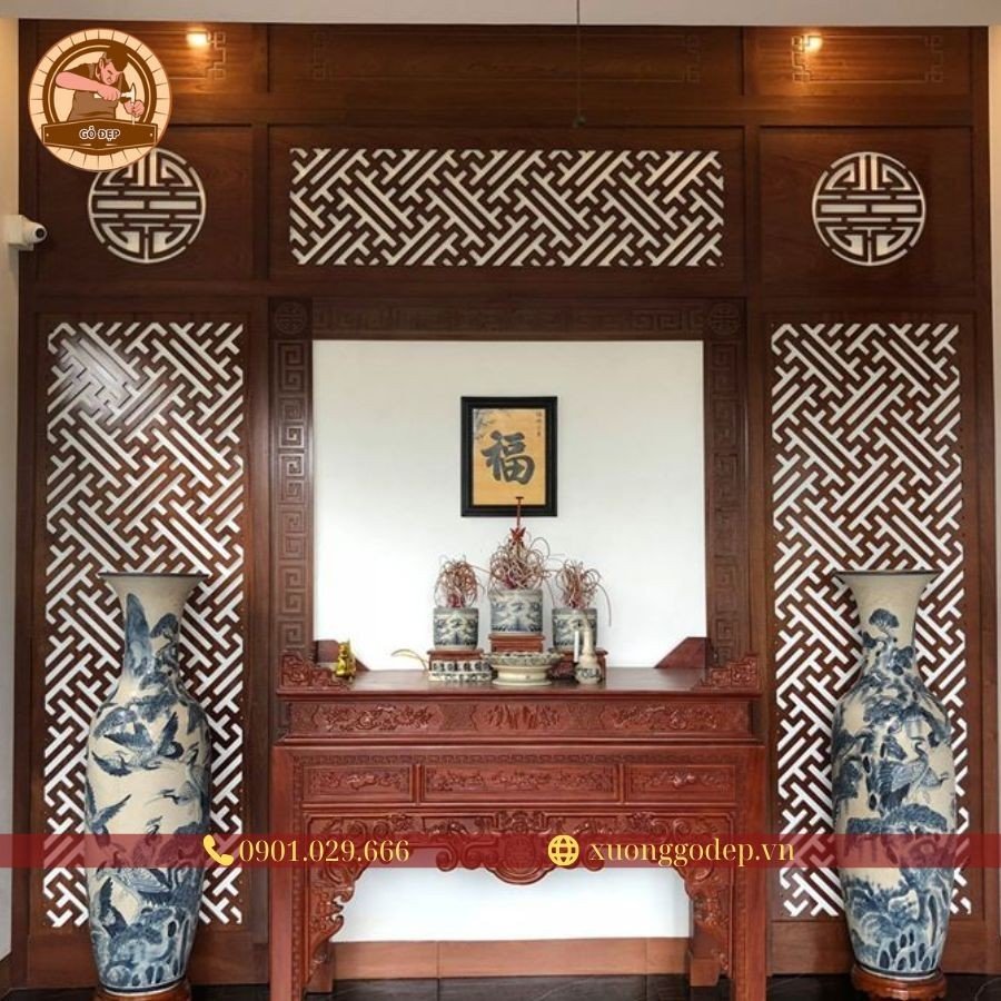 Vách ngăn phòng thờ nhà riêng ốp tường đẹp
