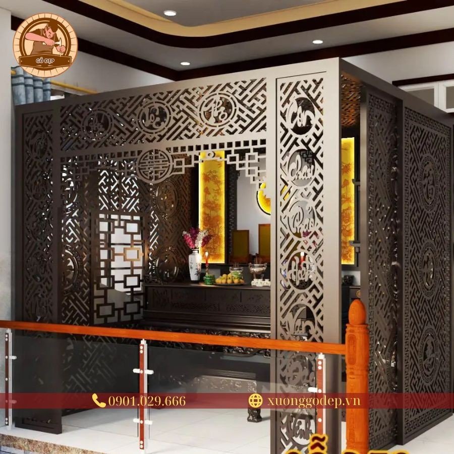 Vách ngăn phòng thờ gia tiên gỗ gụ