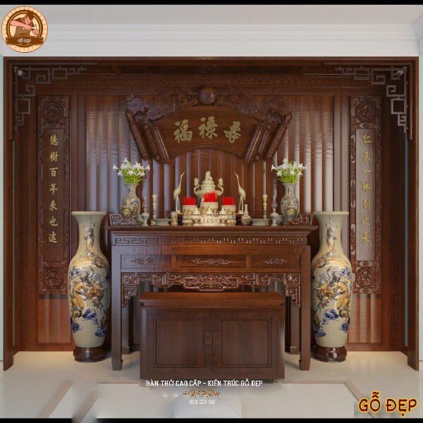 Mẫu bàn thờ gỗ óc chó hiện đại đẹp