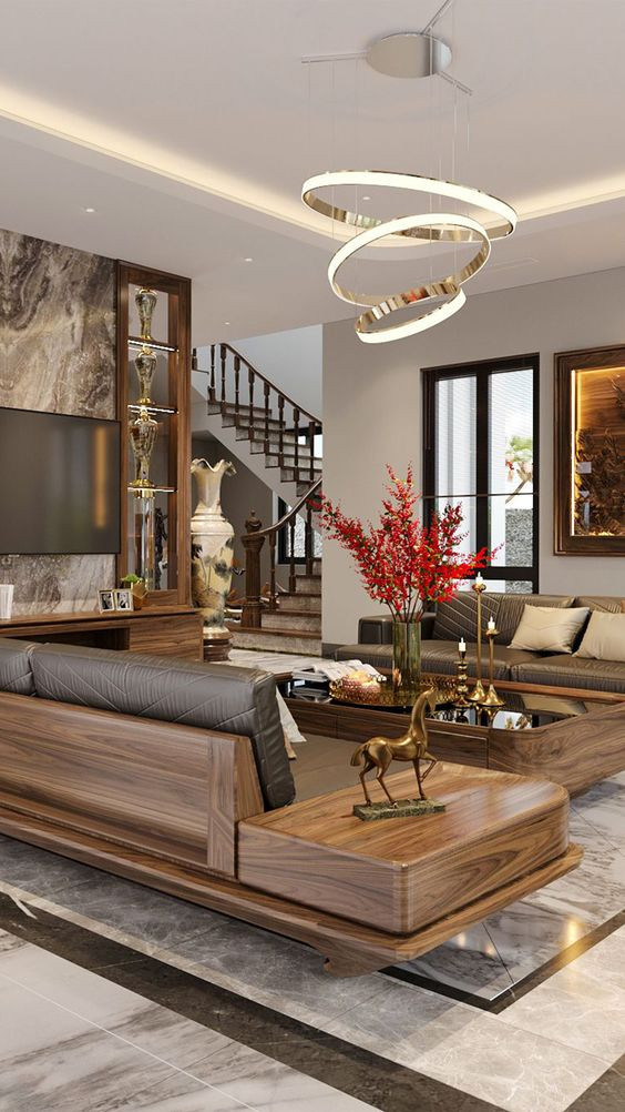 Bộ ghế sofa gỗ óc chó phong cách hiện đại