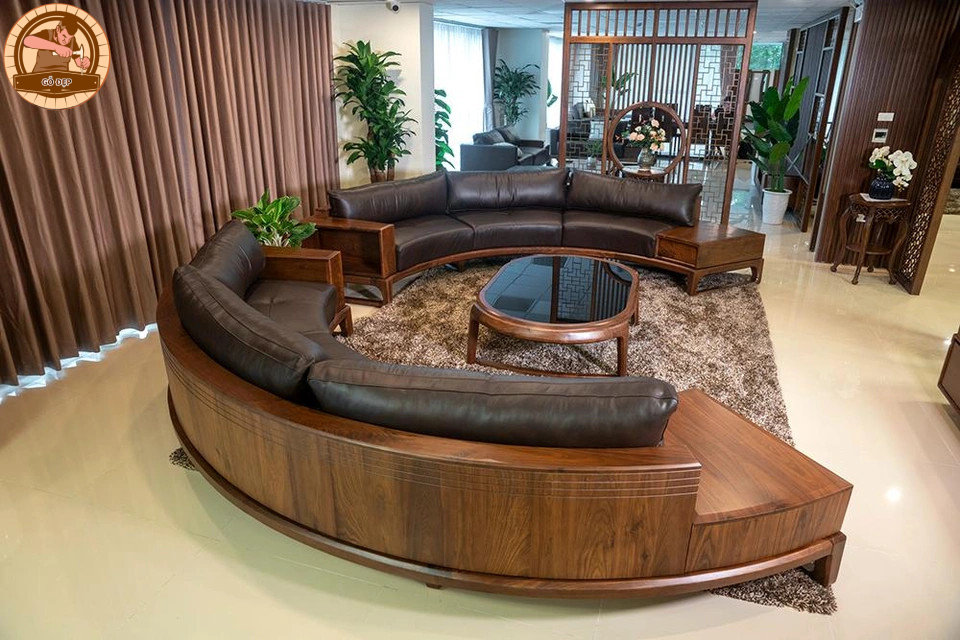 Sofa bằng gỗ óc chó hình vòng cung