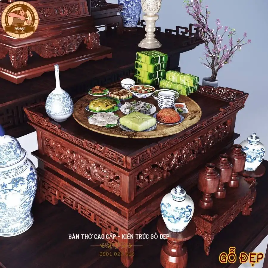 Bàn thờ nhỏ gọn chất liệu gỗ hương