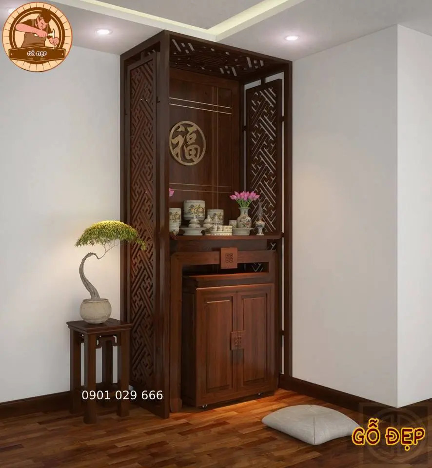 Bàn thờ chung cư nhỏ gọn với chất liệu gỗ cao cấp