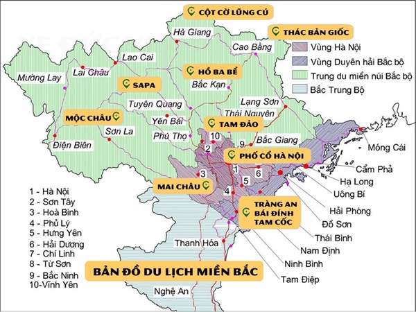 Sơ đồ tuyến điểm du lịch miền Bắc