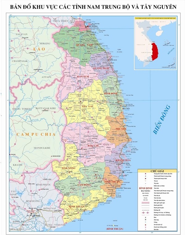 Bản đồ du lịch Miền Trung và Tây Nguyên Việt Nam 