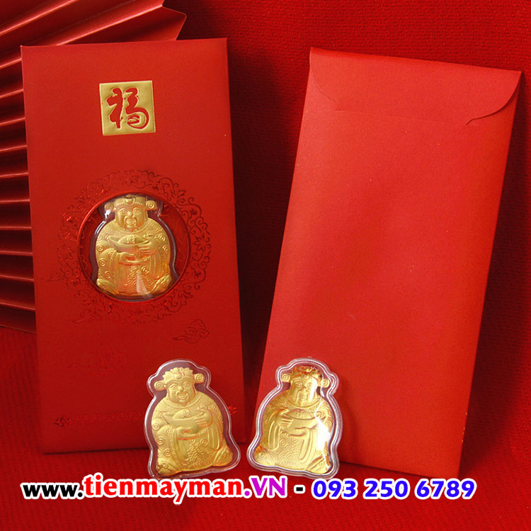 Bao lì xì thần tài vàng 24k 0.2g Hồng Kông