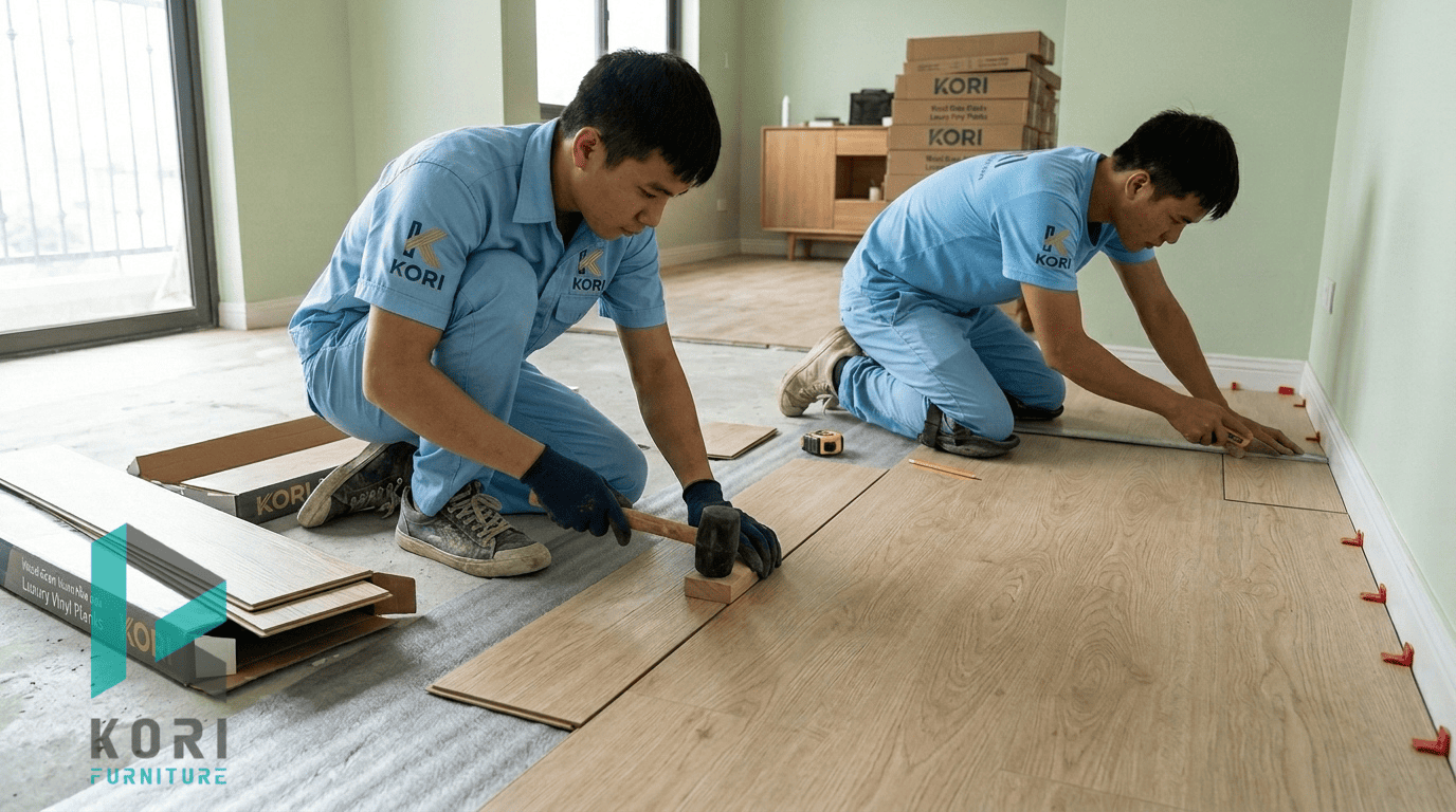 Hình ảnh Kori thi công sàn nhựa