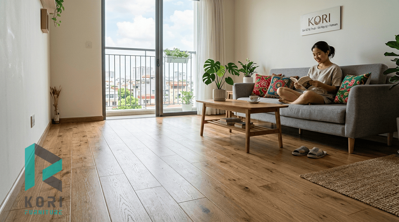 Sàn gỗ công nghiệp phổ biến cho phòng khách