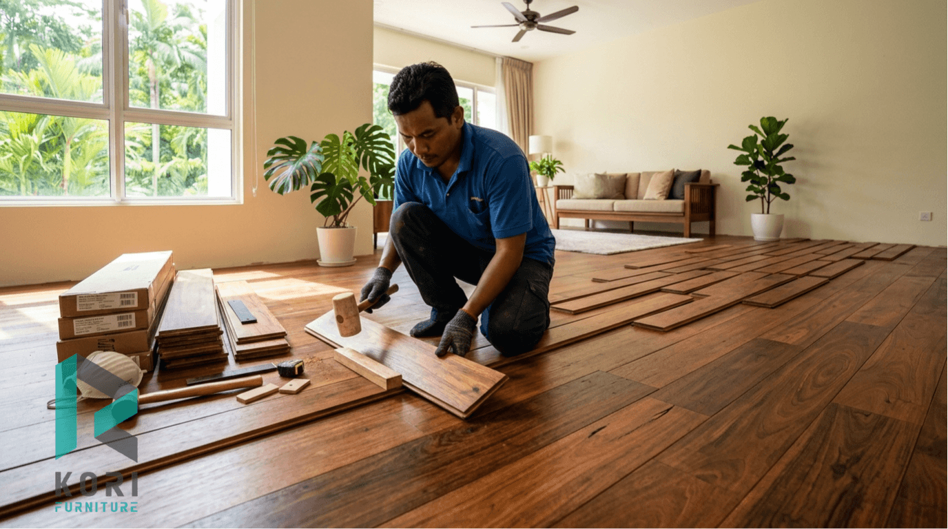 Hình ảnh thợ thi công sàn gỗ chuyên nghiệp