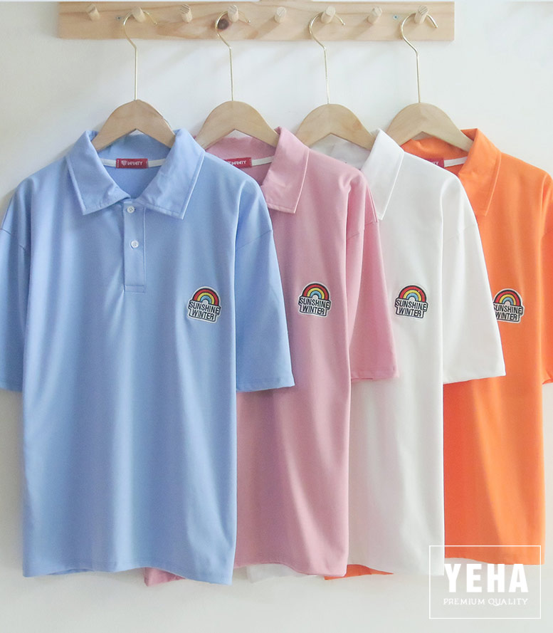 Áo thun polo freesize có cổ mẫu THÊU CẦU VỒNG