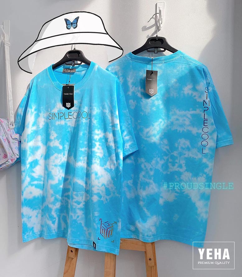 Áo tie dye phản quang tay lỡ MẪU SAMPLE COOL màu xanh dương.