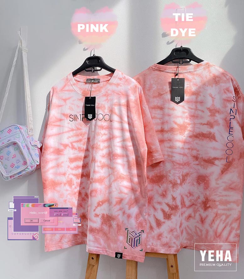 Áo tie dye phản quang tay lỡ MẪU SAMPLE COOL màu hồng.
