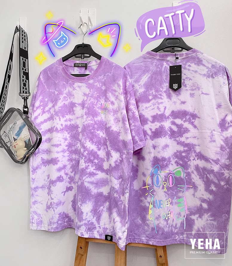 Áo Tie Dye Phản Quang Tay Lỡ MẪU MÈO NEVER OVER màu tím