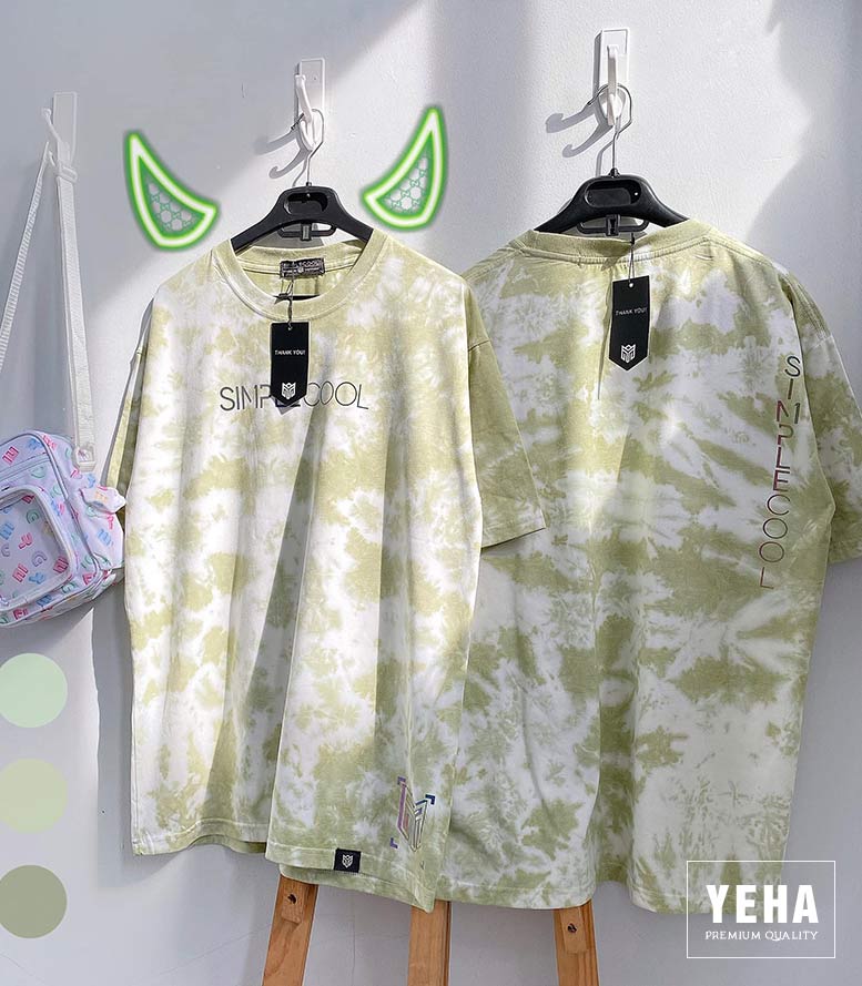 Áo tie dye phản quang tay lỡ MẪU SAMPLE COOL màu xanh non.