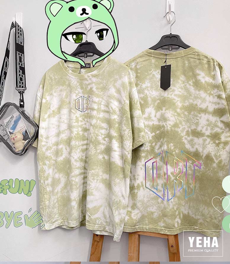 Áo tie dye phản quang tay lỡ MẪU ORT màu xanh mạ