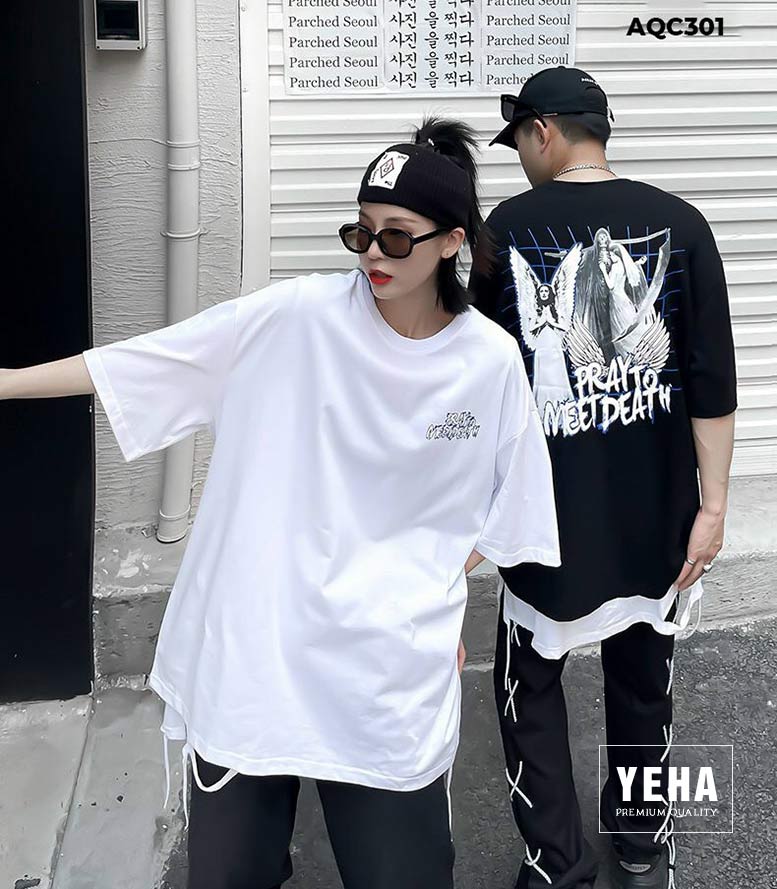 Áo phông thun unisex form rộng tay lỡ mã AQC301