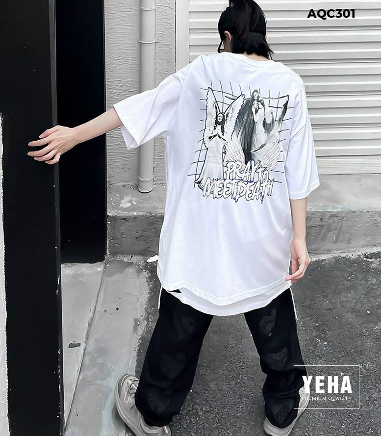 Áo phông thun unisex form rộng tay lỡ mã AQC301