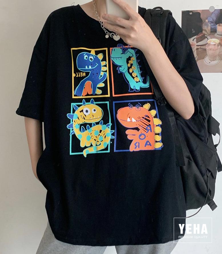 Áo thun unisex form rộng tay lỡ mẫu 4 CHÚ KHỦNG LONG