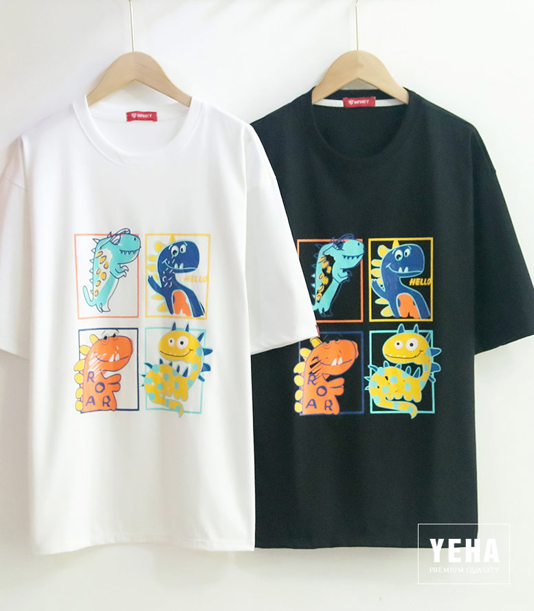 Áo thun unisex form rộng tay lỡ mẫu 4 CHÚ KHỦNG LONG