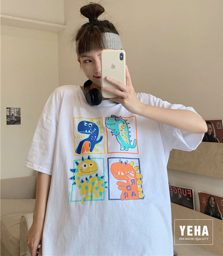 Áo thun unisex form rộng tay lỡ mẫu 4 CHÚ KHỦNG LONG