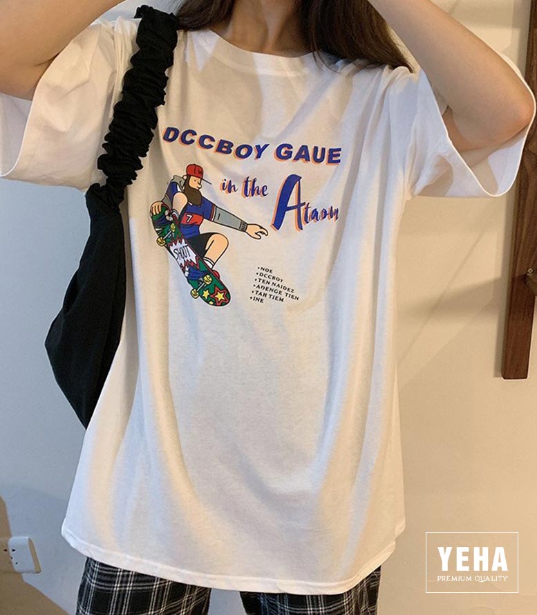 Áo thun unisex form rộng tay lỡ mẫu DCCBOY GAUE màu trắng.