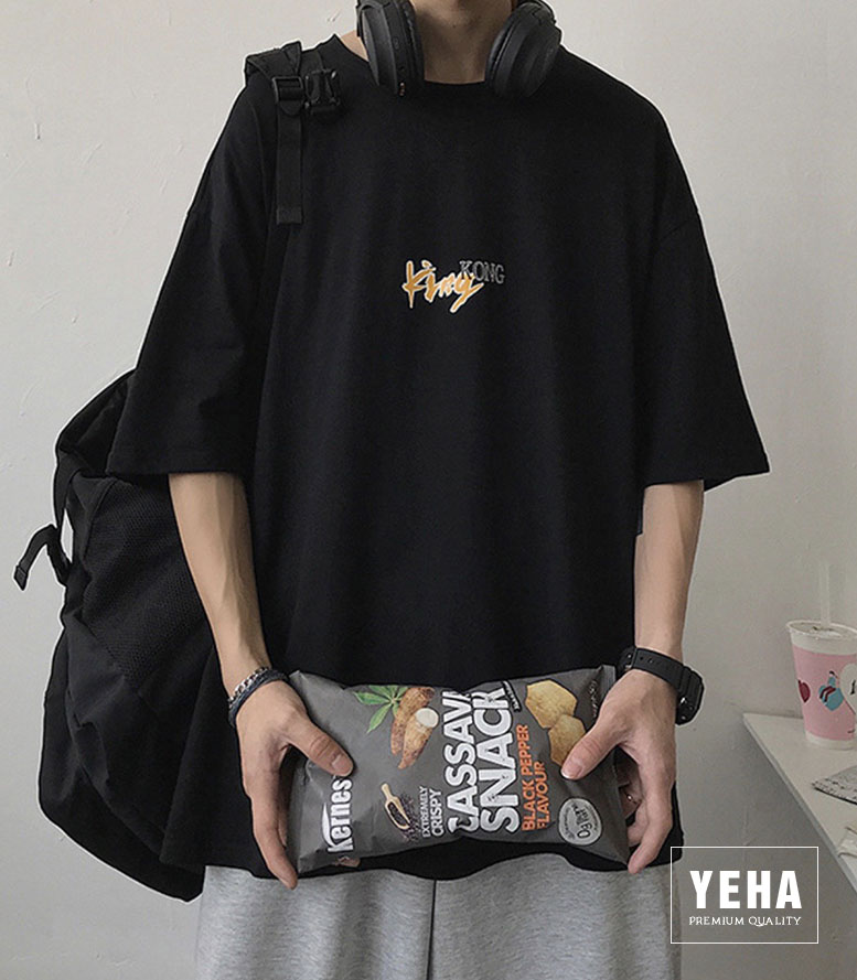 Áo thun unisex form rộng tay lỡ mẫu KING KONG màu đen