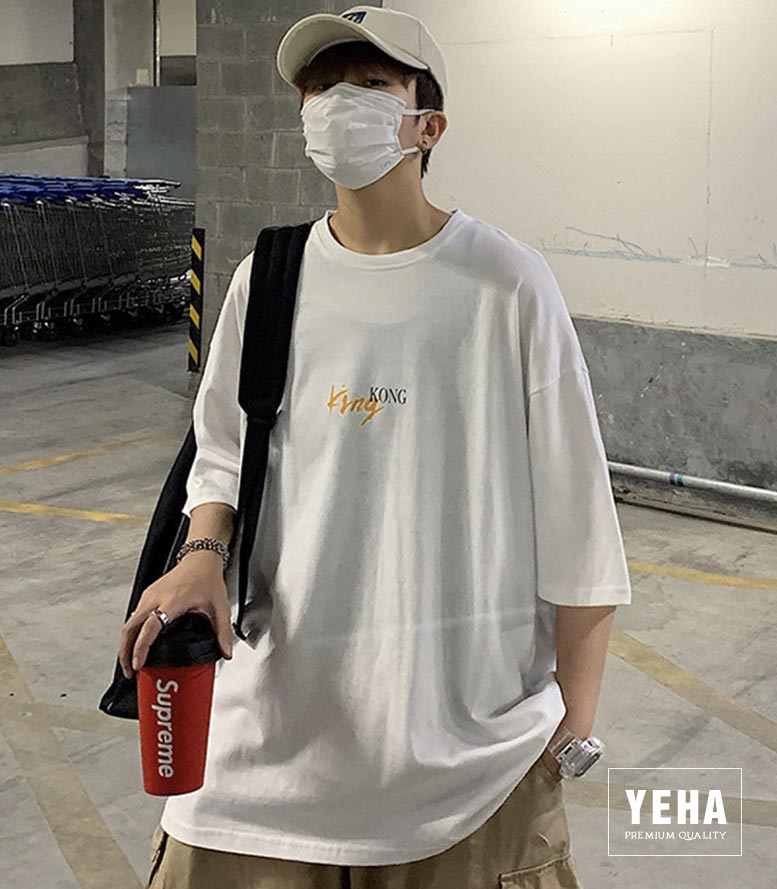 Áo thun unisex form rộng tay lỡ mẫu KING KONG màu trắng