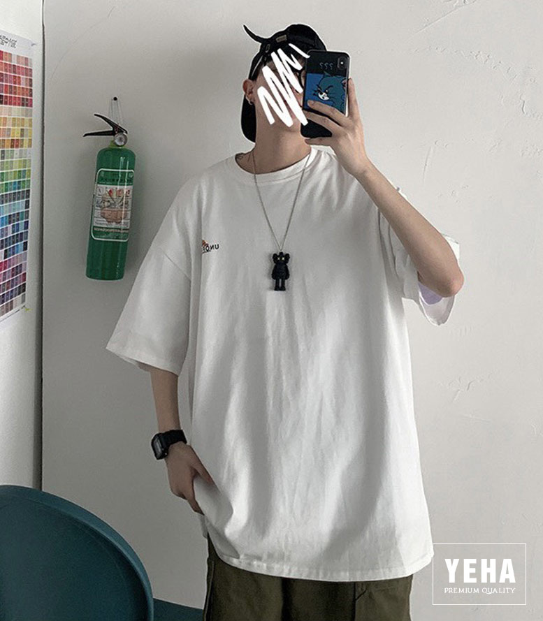 Áo thun unisex form rộng tay lỡ mẫu MÉO TOM LÁU CÁ màu trắng