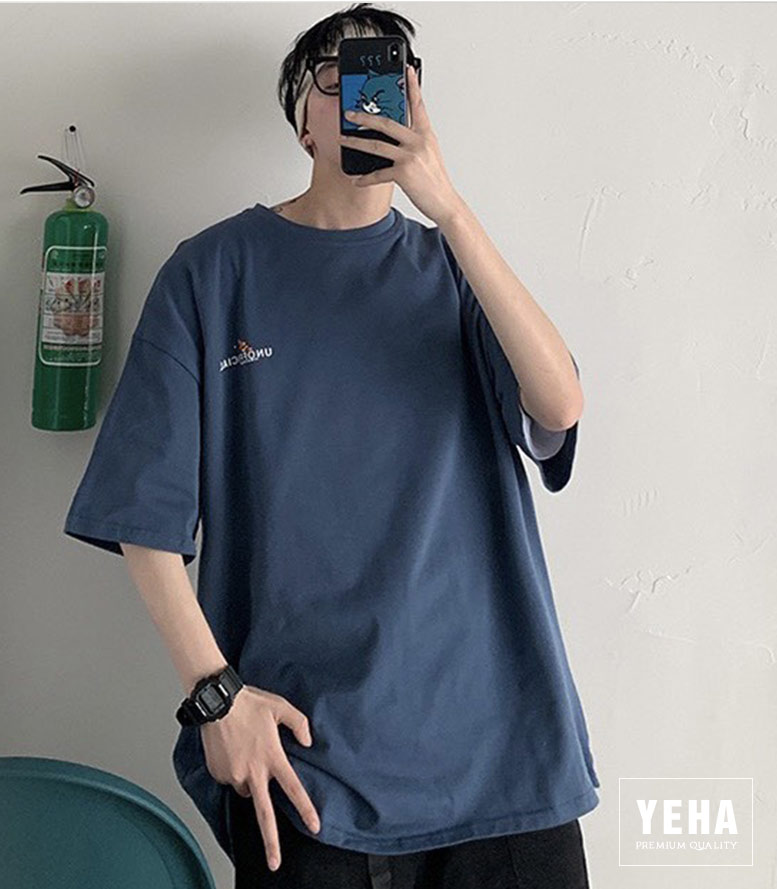 Áo thun unisex form rộng tay lỡ mẫu MÉO TOM LÁU CÁ màu xanh nhớt
