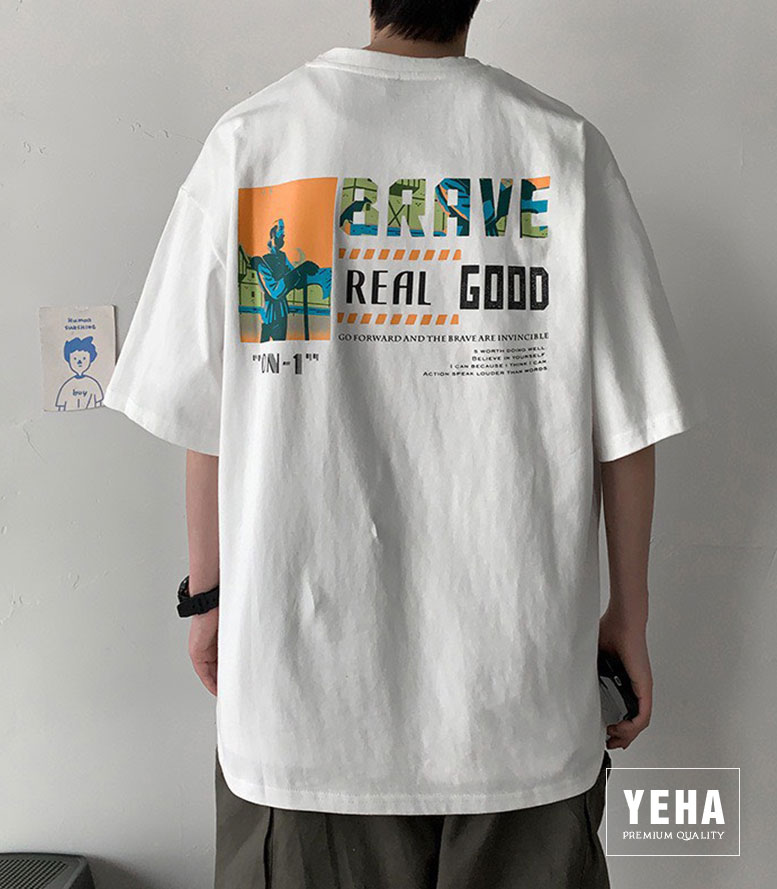 Áo thun unisex form rộng tay lỡ mẫu REAL GOOD màu trắng