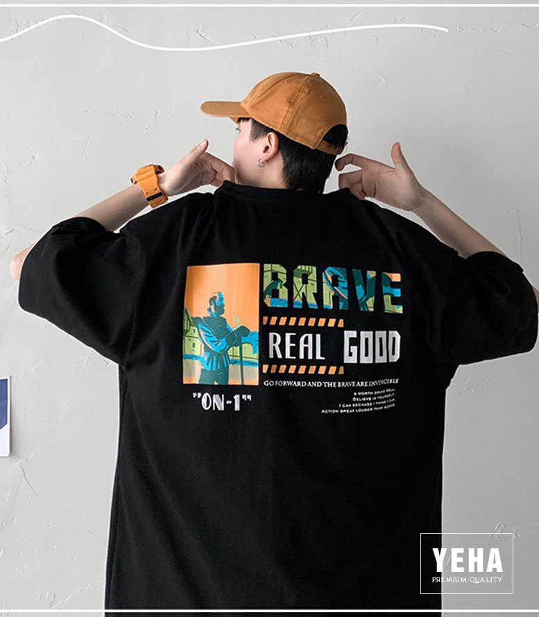 Áo thun unisex form rộng tay lỡ mẫu REAL GOOD màu đen